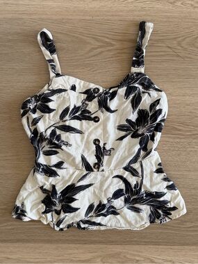 Monteau Cream and Black Floral Print Tank Top